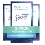 Secret Antiperspirant Clinical Strength Deodorant for Women, Invisible Solid, Sensitive Unscented, 1.6 Ounce (Pack of 3) (Packaging may Vary)