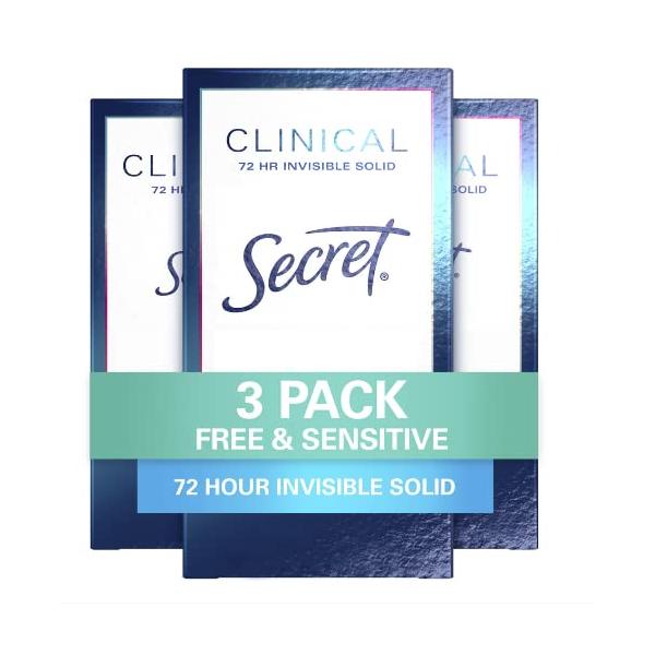 Secret Antiperspirant Clinical Strength Deodorant for Women, Invisible Solid, Sensitive Unscented, 1.6 Ounce (Pack of 3) (Packaging may Vary)