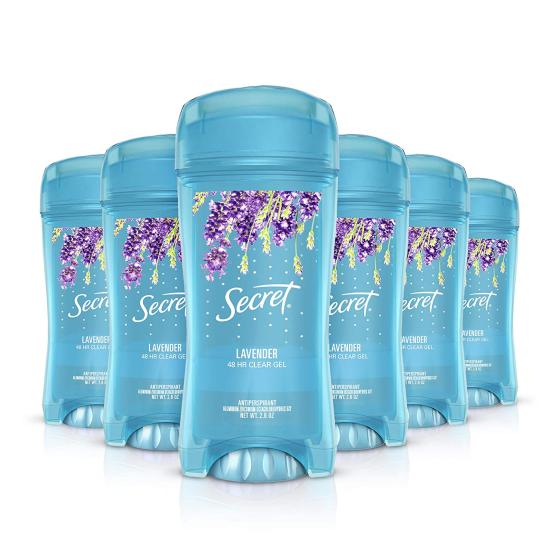 Secret Antiperspirant and Deodorant for Women, Original Clear Gel, Lavender Scent, 2.6 Oz, Pack of 6