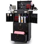 ASCASE Rolling Lockable Makeup Train Case Hairdressing Trolley Stylist Beauty Salon Cosmetic Luggage Travel Organizer Tool Box with Hair Dryer Holder