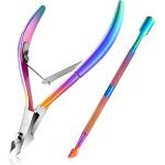 Easkep Cuticle Trimmer with Cuticle Pusher, Cuticle Remover Professional Stainless Steel Cuticle Cutter Nippers Rainbow Sharp Durable Pedicure Manicure Tools for Fingernails and Toenails