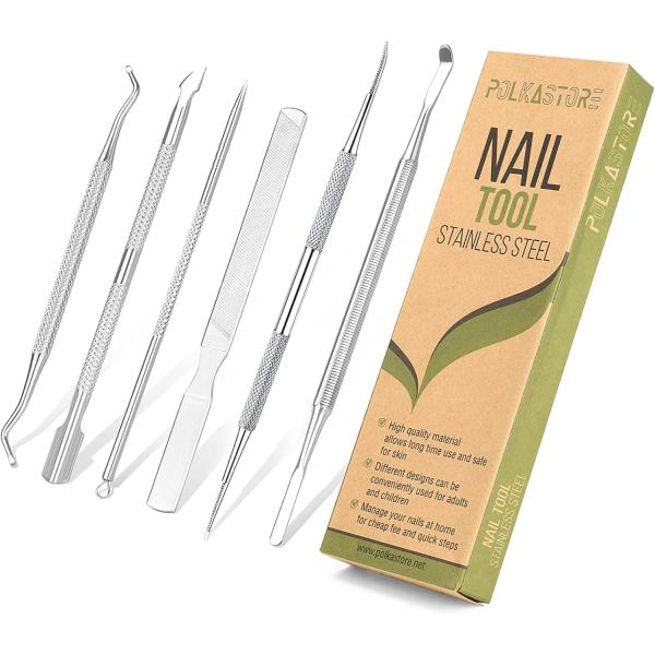 6-Pack Ingrown Toenail File and Lifters, Professional Surgical Stainless Steel Ingrown Toenail Removal Tool Kit, Manicure Treatment Pedicure Under Nail Cleaner Correction Polish Pain