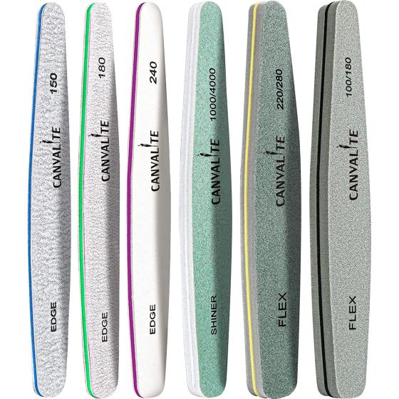 Nail Files Canvalite Nail File and Buffer Professional Emery Boards Washable Double Sided Reusable Manicure File for Home and Salon Use 6 PCS