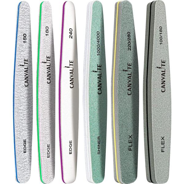 Nail Files Canvalite Nail File and Buffer Professional Emery Boards Washable Double Sided Reusable Manicure File for Home and Salon Use 6 PCS