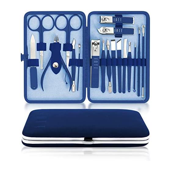 ENTT Pedicure Manicure Kit - Manicure Tools Grooming Kit for Men, Women - 18 PC Rubberized Finish Kit - Premium Quality Professsional Tool Kit - For Travel, Home, All Purpose Set (Blue Case) For Nails