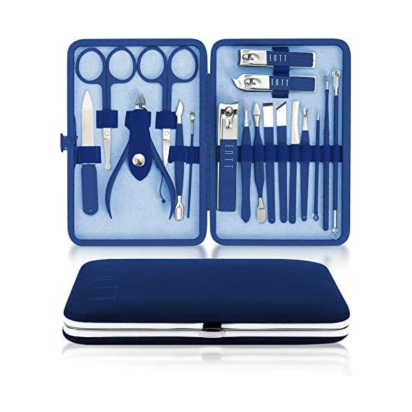 ENTT Pedicure Manicure Kit - Manicure Tools Grooming Kit for Men, Women - 18 PC Rubberized Finish Kit - Premium Quality Professsional Tool Kit - For Travel, Home, All Purpose Set (Blue Case) For Nails