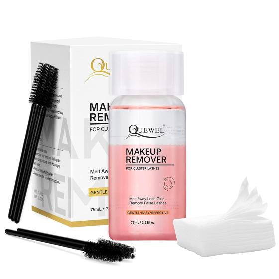 Lash Clusters Glue Remover 75ml Cluster Lashes Remover with Cotton Pads& Brushes Eye Remover for Eyelash Clusters Gentle Water-Oil Texture DIY Lash Extensions Remover by QUEWEL
