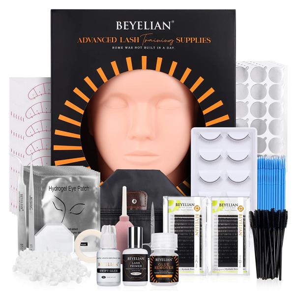 Eyelash Extension Kit,with lash Mannequin Head Lash Practice training kit Professional lash extension supplies Tool for Lash Training by BEYELIAN