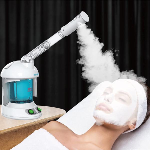 Facial Steamer - DENFANY Nano Ionic Face Steamer with Extendable 360° Rotatable Arm - Portable Facial Steamer for Personal Care Use at Home or Salon (Blue)