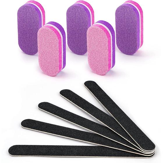 Nail File and Buffer Professional Manicure Tools Kit Emery Board & Nail Buffer Blocks Double Sided Reuseable 100/180 Grit 10Pcs for Home and Salon Use(Purple)