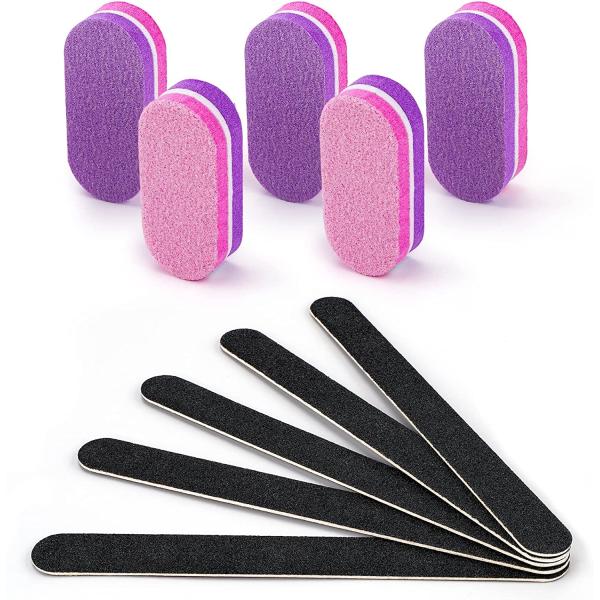 Nail File and Buffer Professional Manicure Tools Kit Emery Board & Nail Buffer Blocks Double Sided Reuseable 100/180 Grit 10Pcs for Home and Salon Use(Purple)