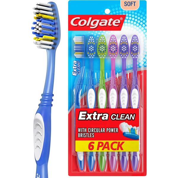 Colgate Extra Clean Toothbrush, Soft Toothbrush for Adults, 6 Count (Pack of 1)