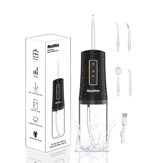IHealthia-Water-Flosser-Teeth-Cleaner, Rechargeable - Waterproof, Portable Cordless Dental Oral Irrigator, Water flossers for Teeth, 3 Modes 4 Nozzles, for Home&Travel