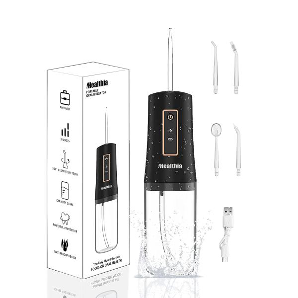 IHealthia-Water-Flosser-Teeth-Cleaner, Rechargeable - Waterproof, Portable Cordless Dental Oral Irrigator, Water flossers for Teeth, 3 Modes 4 Nozzles, for Home&Travel