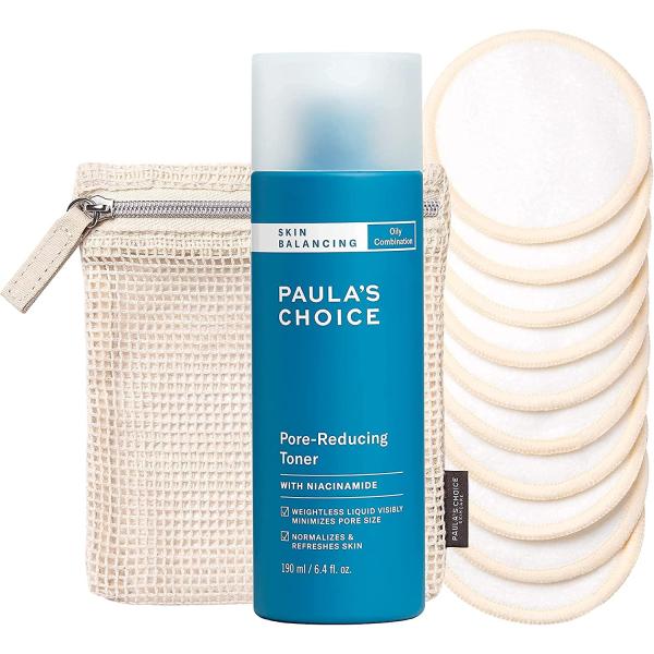 Paula’s Choice Skin Balancing Pore-Reducing Toner & Reusable Cotton/Bamboo Pads Duo, for Toner, Exfoliants & Makeup Remover, Eco-Friendly, Fragrance-Free & Paraben-Free, Set of 2