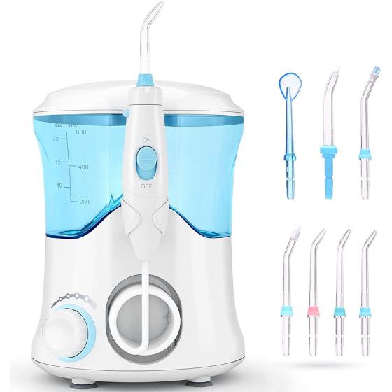 Water Flosser - Power Dental Water Flosser for Teeth & Braces Cleaning, Electric Oral Irrigator Water Flosser for Adults & Kids with 10 Pressures & 7 Tips, 600ml Water Dental Pick Flosser for Family