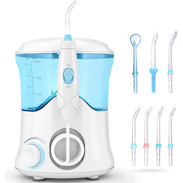 Water Flosser - Power Dental Water Flosser for Teeth & Braces Cleaning, Electric Oral Irrigator Water Flosser for Adults & Kids with 10 Pressures & 7 Tips, 600ml Water Dental Pick Flosser for Family