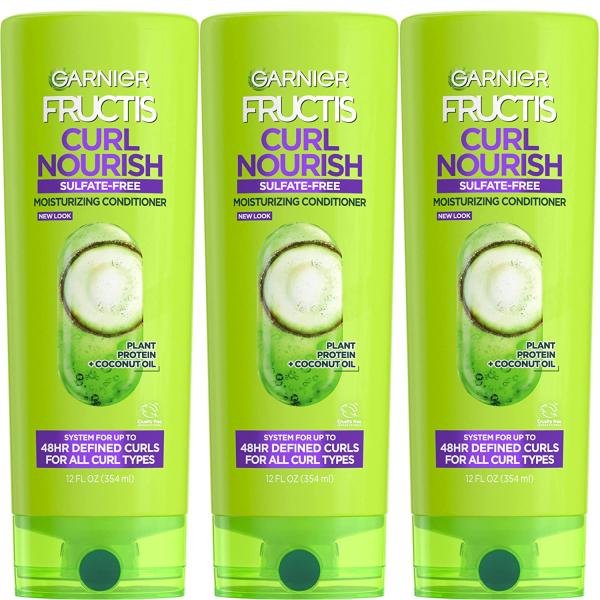 Garnier Fructis Curl Nourish Sulfate Free Moisturizing Conditioner, 12 Fl Oz, 3 Count (Packaging May Vary)
