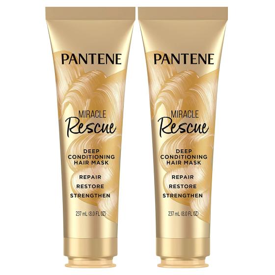 Pantene Hair Mask, Miracle Rescue Deep Conditioning Treatment, Hydrate Dry Hair, Pack of 2, 8 Oz Each