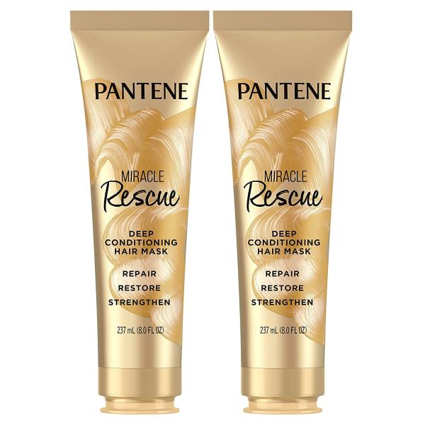Pantene Hair Mask, Miracle Rescue Deep Conditioning Treatment, Hydrate Dry Hair, Pack of 2, 8 Oz Each