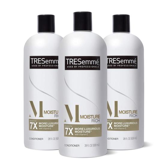 TRESemmé Conditioner for Dry Hair Moisture Rich Professional Quality Salon-Healthy Look and Shine Formulated with Vitamin E and Biotin, 28 Oz, 3 Count
