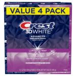 Crest 3D White Toothpaste, Advanced Luminous Mint, Teeth Whitening Toothpaste, 3.7 Oz (Pack of 4)