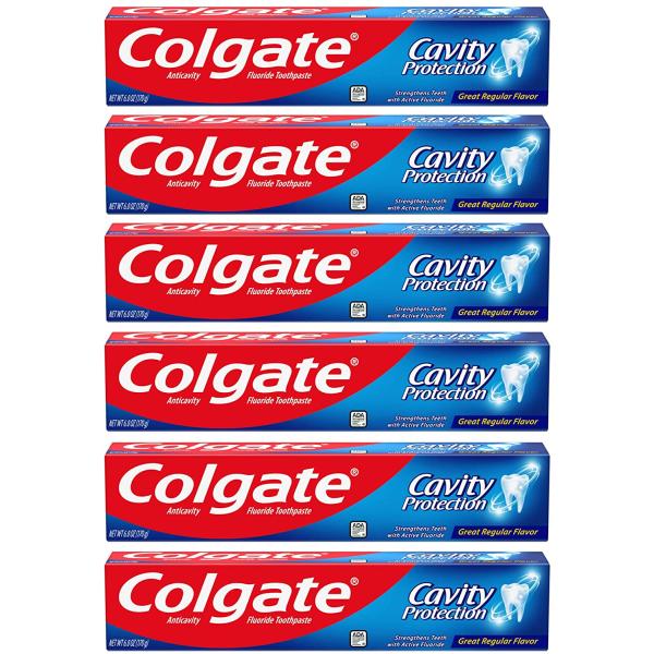 Colgate Cavity Protection Toothpaste with Fluoride, Great Regular Flavor, 6 Ounce (Pack of 6)