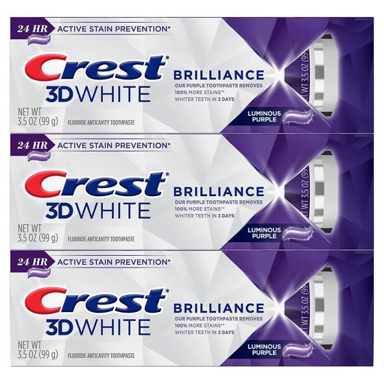 Crest 3D White Brilliance Teeth Whitening Toothpaste, Luminous Purple, 3.5 oz, Pack of 3