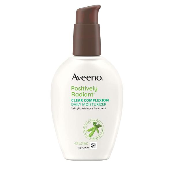 Aveeno Clear Complexion Salicylic Acid Acne-Fighting Daily Face Moisturizer for Breakout-Prone Skin & Uneven Tone, Total Soy Complex, Oil-Free, Hypoallergenic & Non-Comedogenic, 4 fl. oz