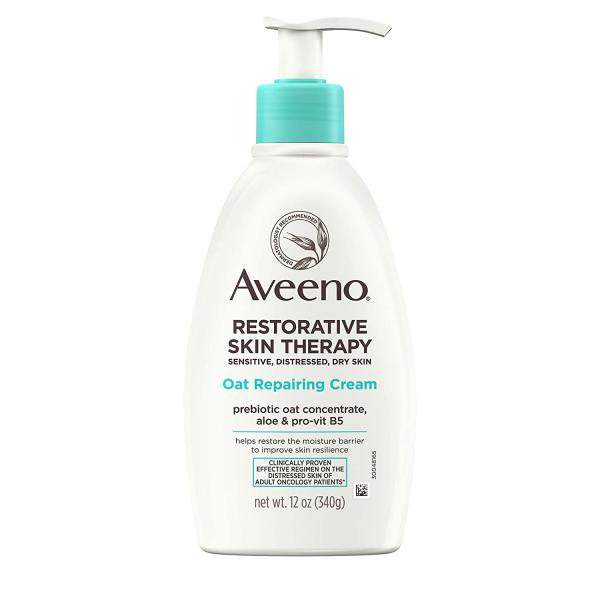 Aveeno Restorative Skin Therapy Moisturizing Oat Repairing Cream for Sensitive, Distressed, Dry Skin, with Prebiotic Oat, Aloe & Pro-Vitamin B5, Non-Greasy & Fragrance-Free, 12 oz