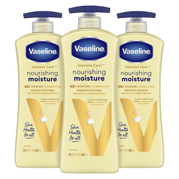 Vaseline hand and body lotion Intensive Care Moisturizer for Dry Skin Essential Healing Clinically Proven to Moisturize Deeply With One Application 20.3 oz 3 count (Packaging may Vary)
