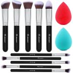 BEAKEY Makeup Brushes 12Pcs Makeup Kit, Premium Synthetic Kabuki Foundation Face Powder Concealers Blush Eyeshadow Brushes Makeup Brush Set, with 2pcs Blender Sponges (Black/Silver,12 Piece Set)