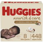 Baby Wipes, Scented, Huggies Nourish & Care Baby Diaper Wipes, 8 Push Button Packs (448 Wipes Total)
