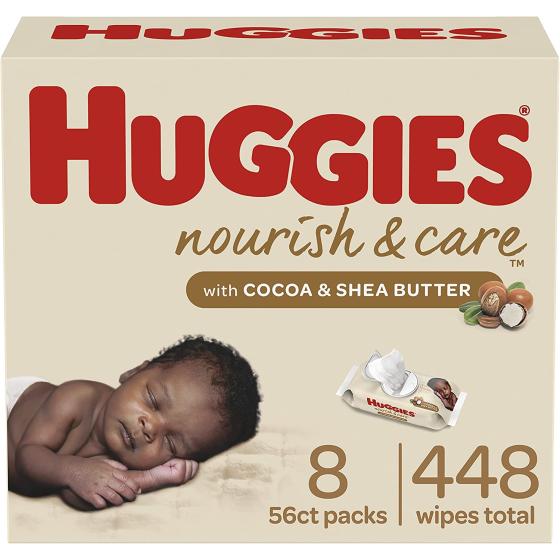Baby Wipes, Scented, Huggies Nourish & Care Baby Diaper Wipes, 8 Push Button Packs (448 Wipes Total)