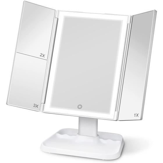 Makeup Mirror 72 LED Mirror 3 Color Lighting Modes, 1x/2x/3x Magnification, Touch Control Design, Portable High Definition Cosmetic Lighted Up Mirror