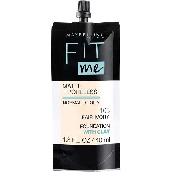Maybelline New York Fit Me Matte + Poreless Liquid Foundation, Pouch Format, 105 Fair Ivory, 1.3 Ounce