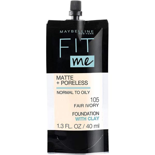 Maybelline New York Fit Me Matte + Poreless Liquid Foundation, Pouch Format, 105 Fair Ivory, 1.3 Ounce