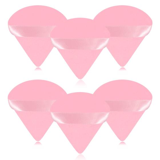 6 Pieces Powder Puff Face Makeup Puffs,Triangle Wedge Shape Soft Velour Powders Puffs for Loose Mineral Powder Body Powder Cosmetic Foundation Wet Dry Beauty Makeup Tool(Pink)