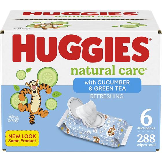 Baby Wipes, Huggies Natural Care Refreshing Baby Diaper Wipes, Hypoallergenic, Scented, 6 Flip-Top Packs (288 Wipes Total), 6 Count (Pack of 1)