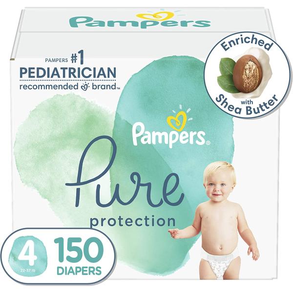 Diapers Size 4, 150 Count - Pampers Pure Protection Disposable Baby Diapers, Hypoallergenic and Unscented Protection (Packaging & Prints May Vary)
