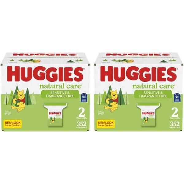 Sensitive Baby Wipes, Huggies Natural Care Baby Diaper Wipes, Unscented, Hypoallergenic, 99% Purified Water, 2 Refill Packs, 176 Count (Pack of 4) (704 Wipes Total)