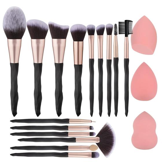 111 Black makeup brushes and makeup sponges 18pcs makeup tool set makeup brushes set natural synthetic eye shadow foundation make-up facial mixed powder blusher concealer eye makeup brush set professional makeup brush and tool accessories