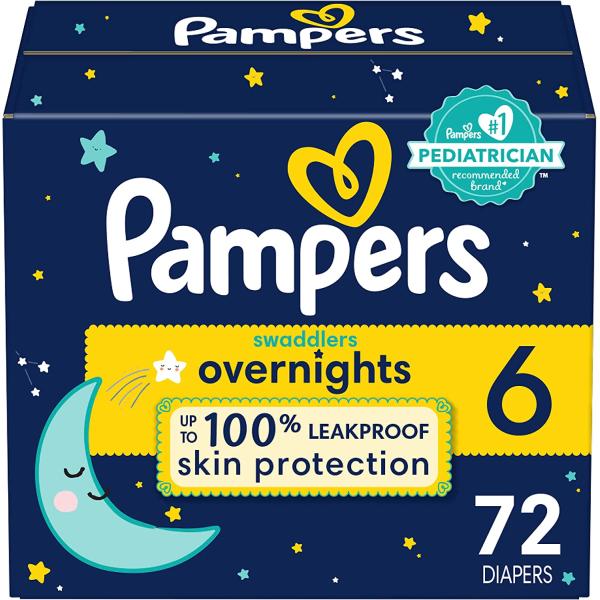 Diapers Size 6, 72 Count - Pampers Swaddlers Overnights Disposable Baby Diapers, Enormous Pack (Packaging & Prints May Vary)