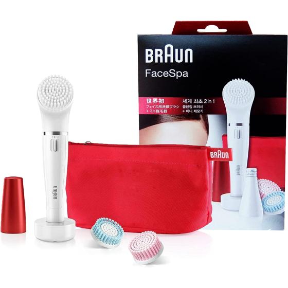 Braun FaceSpa 852 (Japanese Edition) Women's Miniature Epilator, Electric Hair Removal, with 2 Facial Cleansing Brushes, Beauty Pouch and Stand