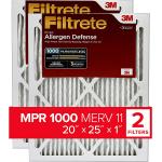 Filtrete 20x25x1, AC Furnace Air Filter, MPR 1000, Micro Allergen Defense, 2-Pack (exact dimensions 19.688 x 24.688 x 0.84)