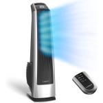 Lasko Oscillating High Velocity Tower Fan, Remote Control, Timer, 3 Powerful Speeds, for Garage, Basement and Gym, 35" Silver and Black, U35115