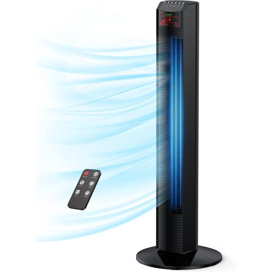 Tower Fan, 36”Oscillating Bladeless Fans with Remote, Quiet Cooling, 3 Modes, Multiple Speed Settings,12H Timer, LED Display with Auto Off,Black Portable Floor Fan for Bedroom Living Rooms Office