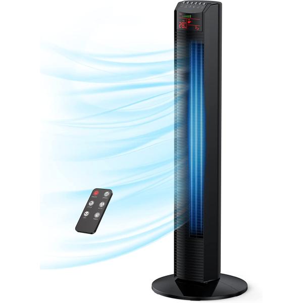 Tower Fan, 36”Oscillating Bladeless Fans with Remote, Quiet Cooling, 3 Modes, Multiple Speed Settings,12H Timer, LED Display with Auto Off,Black Portable Floor Fan for Bedroom Living Rooms Office