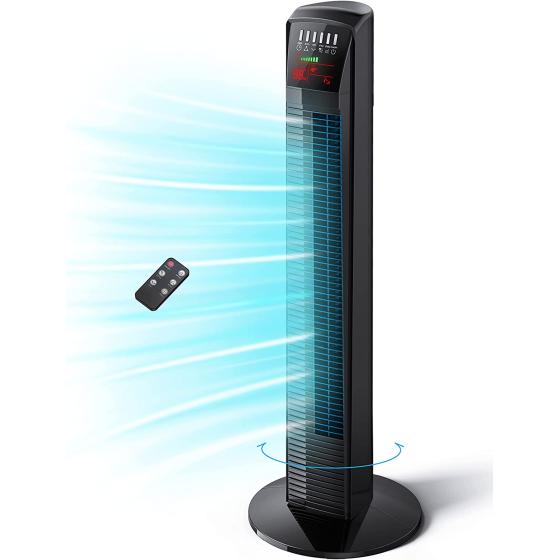 Tower Fan, 35” Oscillating Cooling Fan with 3 Speeds & 3 Modes, Auto Mode, Remote Control, LED Display, 12-Hour Timer, Portable Stand Up Floor Bladeless Fan for Bedrooms, Living Rooms, Kitchen, Offices