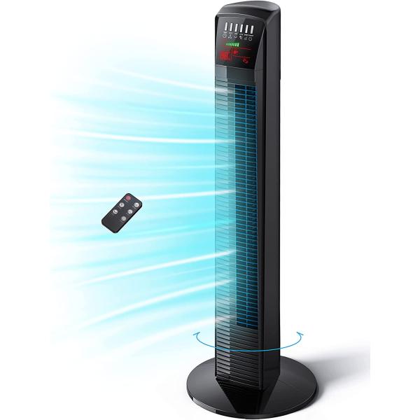 Tower Fan, 35” Oscillating Cooling Fan with 3 Speeds & 3 Modes, Auto Mode, Remote Control, LED Display, 12-Hour Timer, Portable Stand Up Floor Bladeless Fan for Bedrooms, Living Rooms, Kitchen, Offices